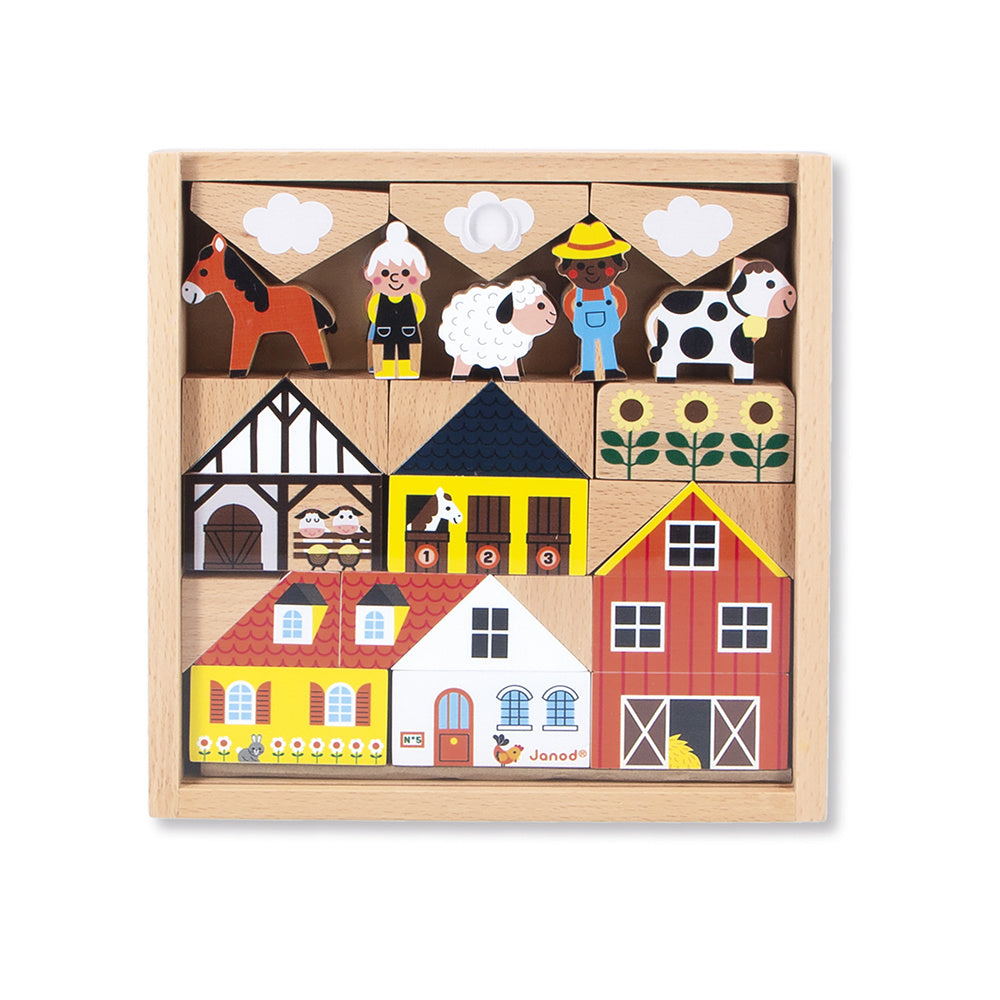 Janod | Cross Roads - Platteland 34 Houten Blokken Set