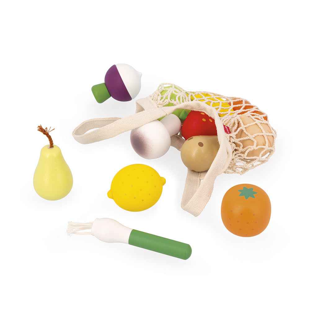Janod | Grandma's 12-Piece Shiny Mesh Fruits and Vegetables Set