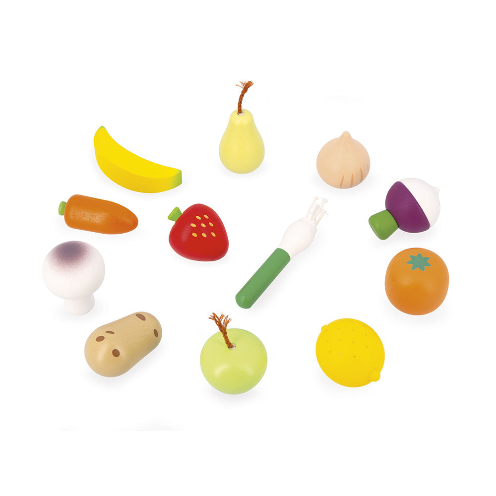 Janod | Set van 12 Fruit en Groenten Net Glimmende Oma