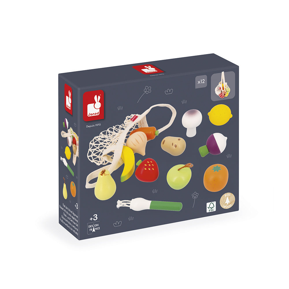 Janod | Set van 12 Fruit en Groenten Net Glimmende Oma