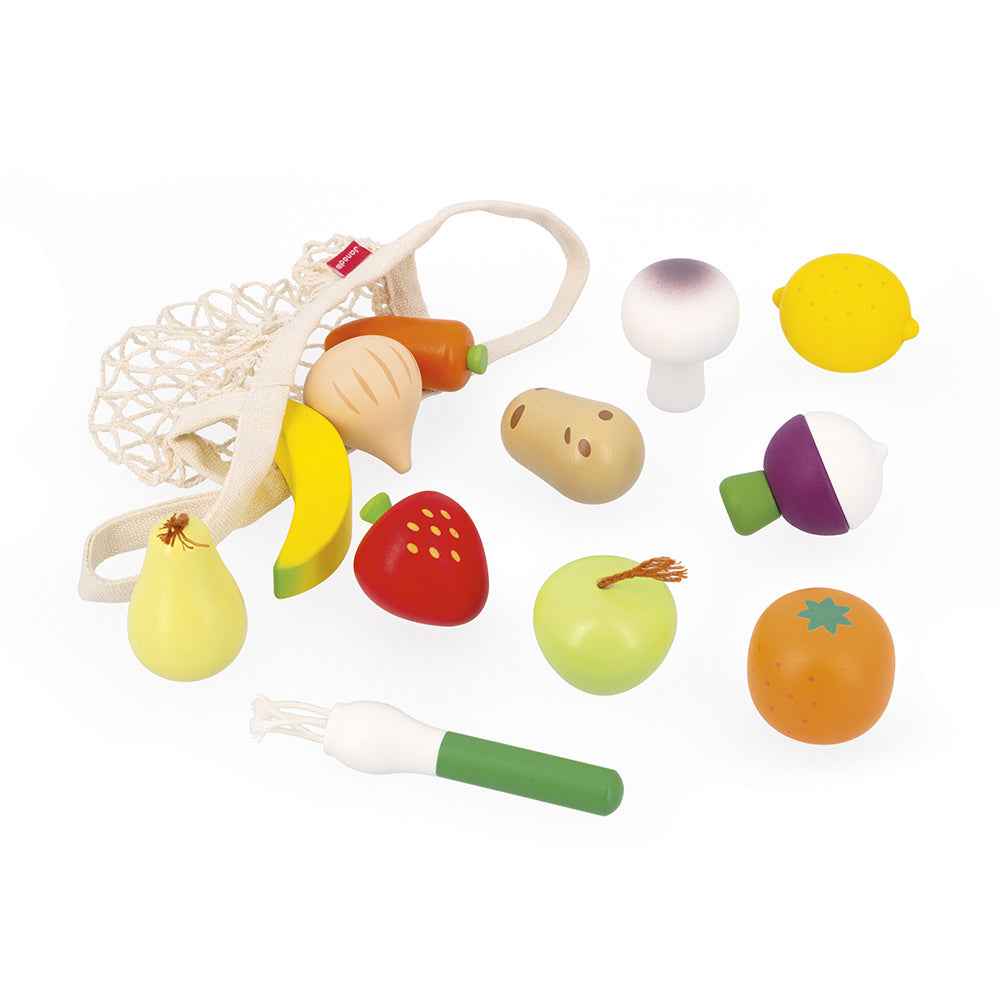 Janod | Set of 12 Fruits and Vegetables Shiny Mesh Grandma