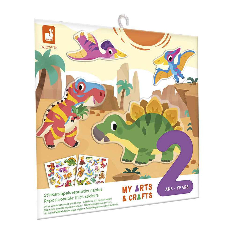 Janod | Creative Box with Thick Repositionable Dinosaur Stickers - For 2-Year-Olds