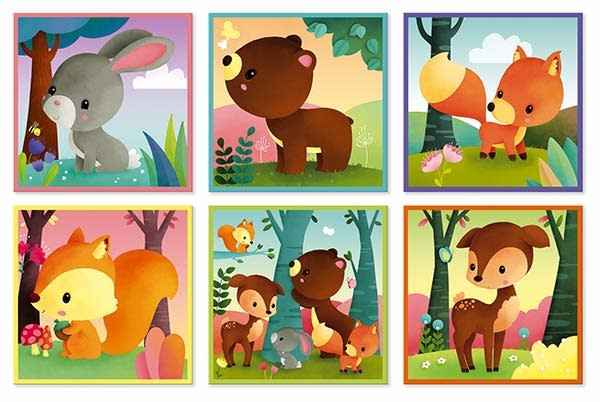 Janod - Block Puzzle - Kubkid - 9 Blocks - Forest Animals, Ages 2+
