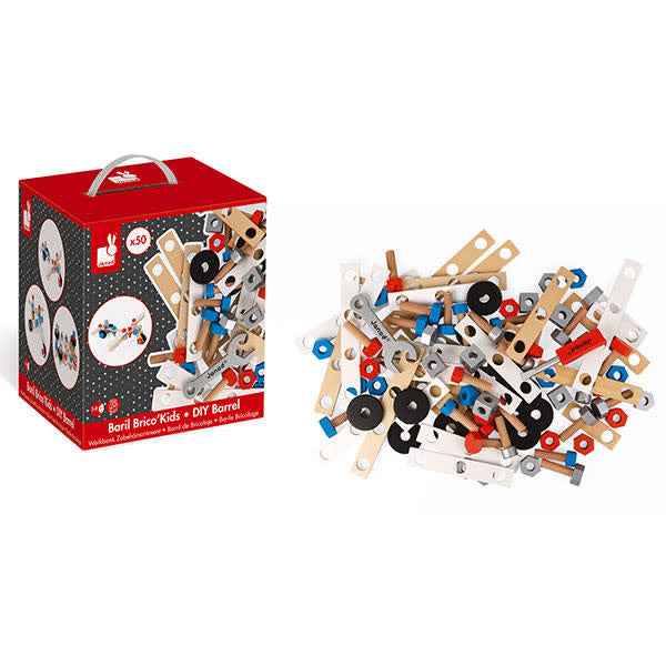 Janod - Brico Kids - Construction Toys - DIY Barrel 50 Pieces +3 Years