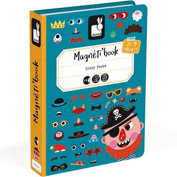 Janod - magneetboek gekke gezichten jongens - 82st 3-8jr