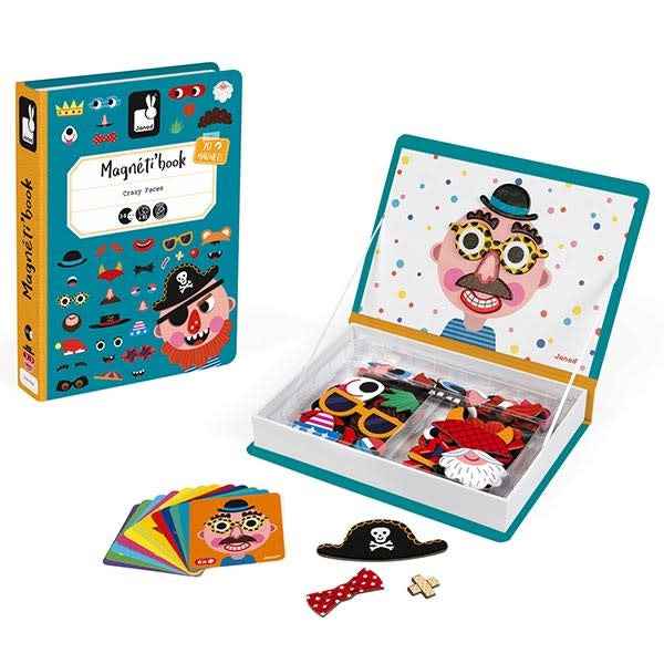 Janod - magneetboek gekke gezichten jongens - 82st 3-8jr