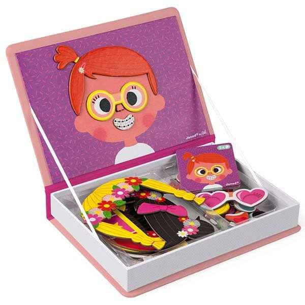 Janod - Magnetic Book Silly Faces Girls - 65 pieces 3-8 years old