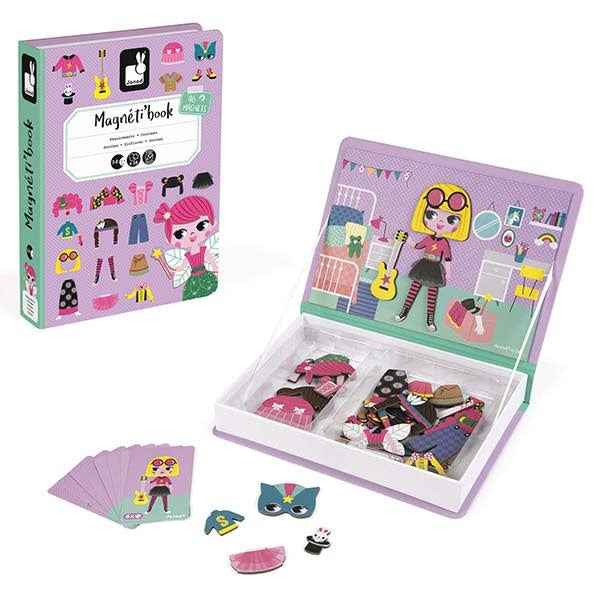 Janod - magneetboek meisjes outfits - 54st 3-8jr