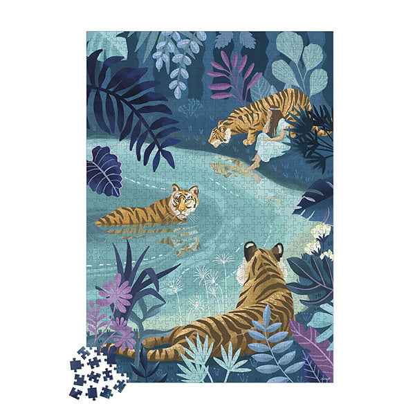 Janod 1000-Piece Jigsaw Puzzle of Tigers in the Moonlight