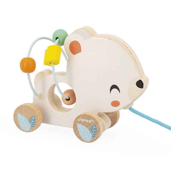 Janod polar bear pull-along animal and bead frame