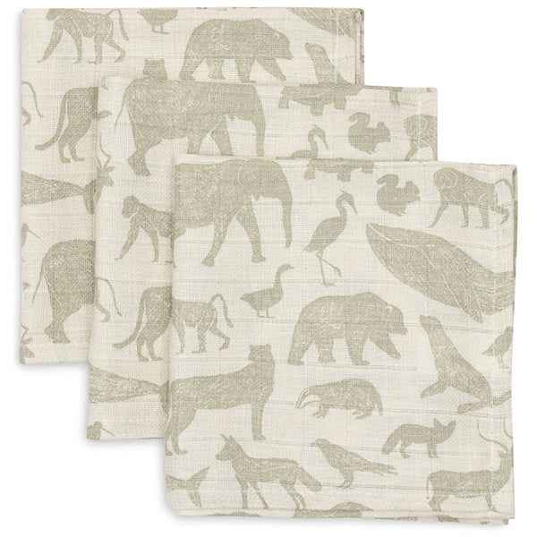 Jollein Hydrophilic Washcloths Animals Olive Green 3-pack