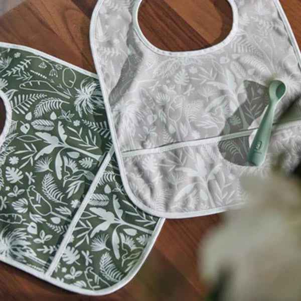 Jollein Waterproof Drool Bibs Botanical Leaf Green, 2 pieces
