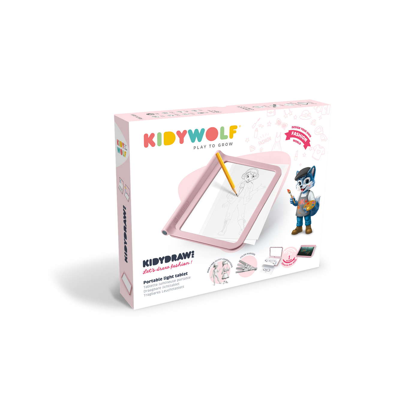 Kidywolf | Kidydraw - Pro VerlichtTekenbord Roze Let's Draw Fashion