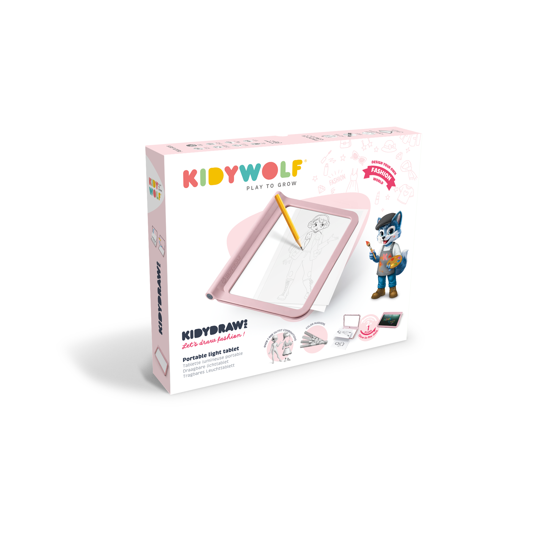 Kidywolf | Kidydraw - Pro VerlichtTekenbord Roze Let's Draw Fashion