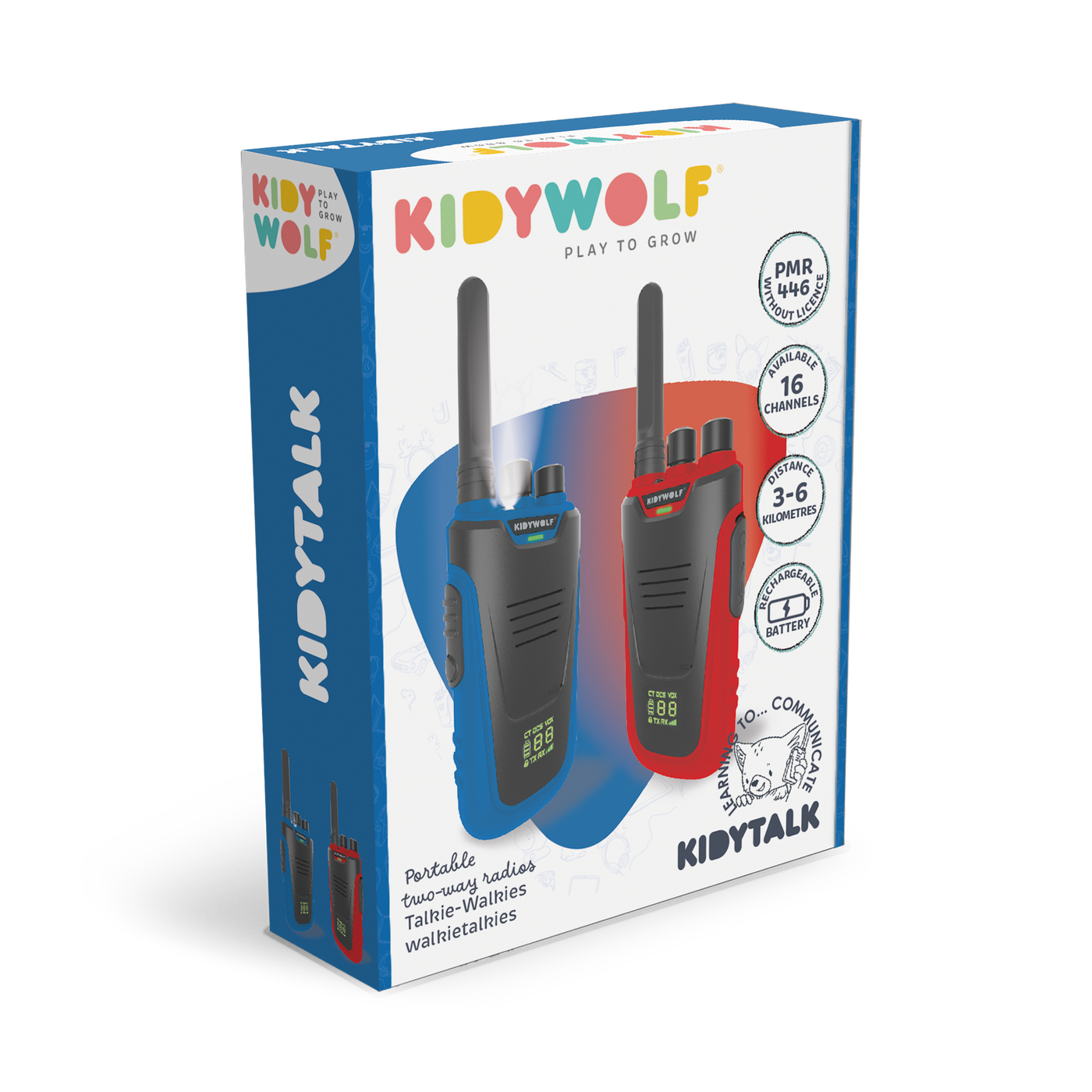 Kidywolf walkie talkie Kidytalk blue-red portofoon