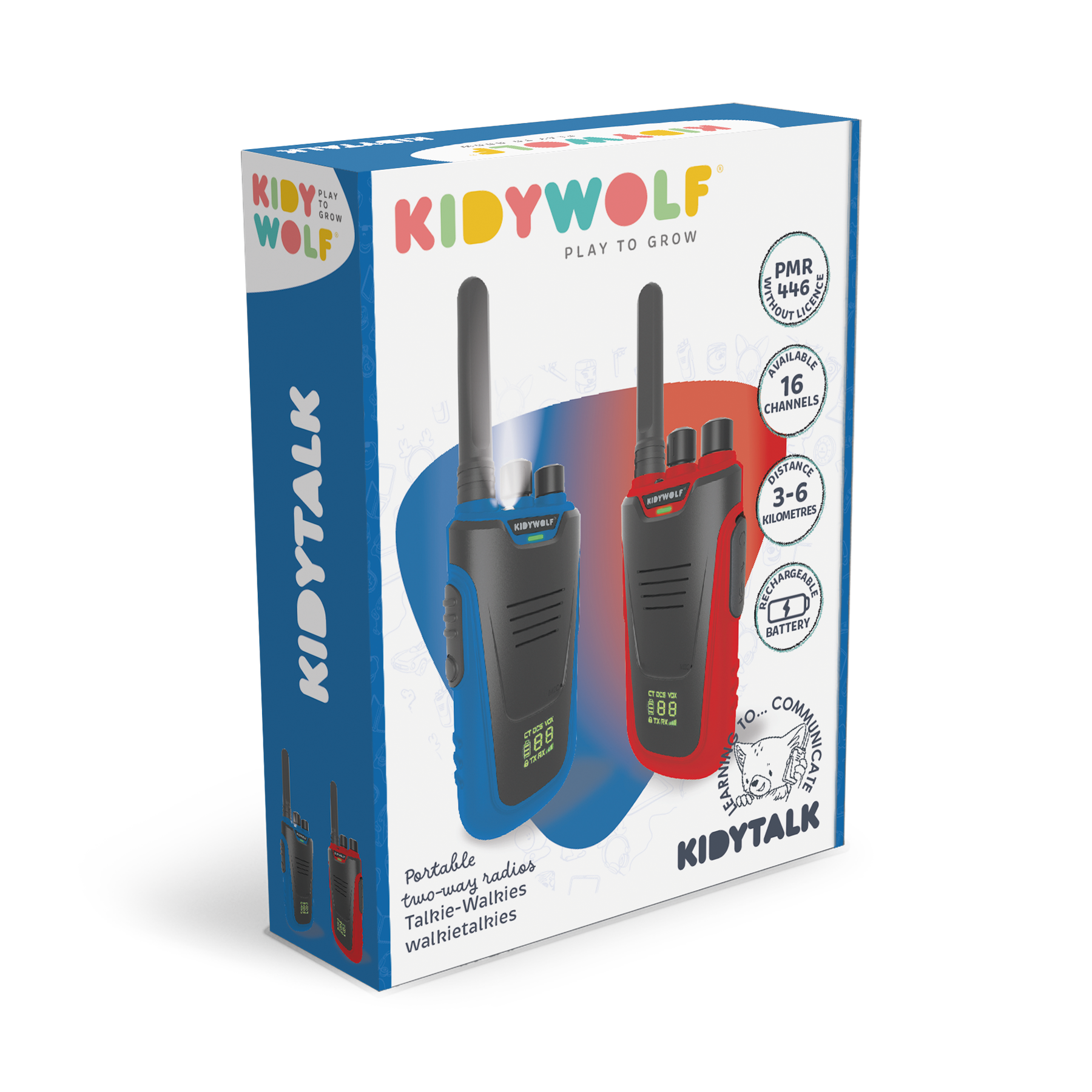 Kidywolf walkie talkie Kidytalk blue-red portofoon