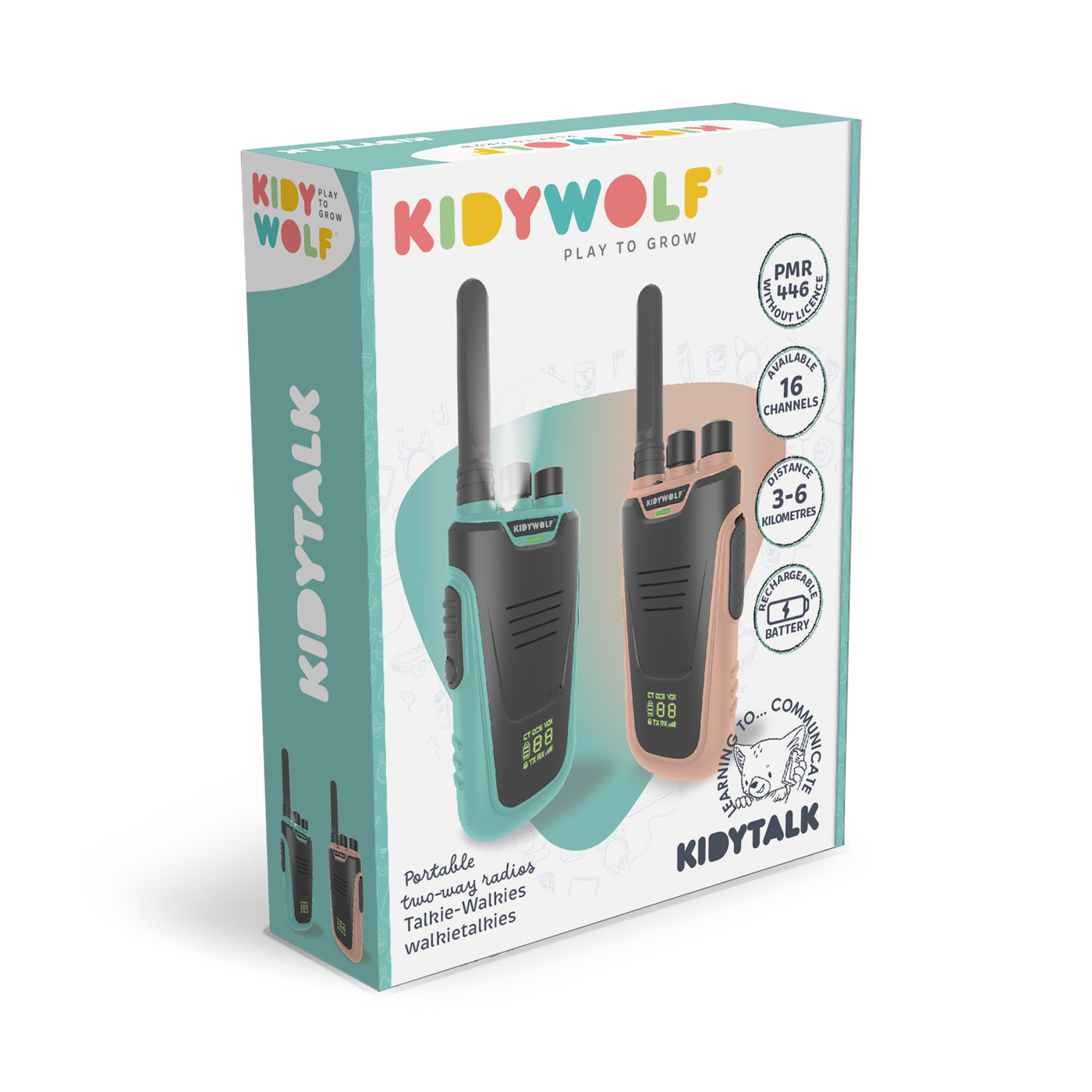 Kidywolf walkie talkie Kidytalk Nude-Cyan portofoon