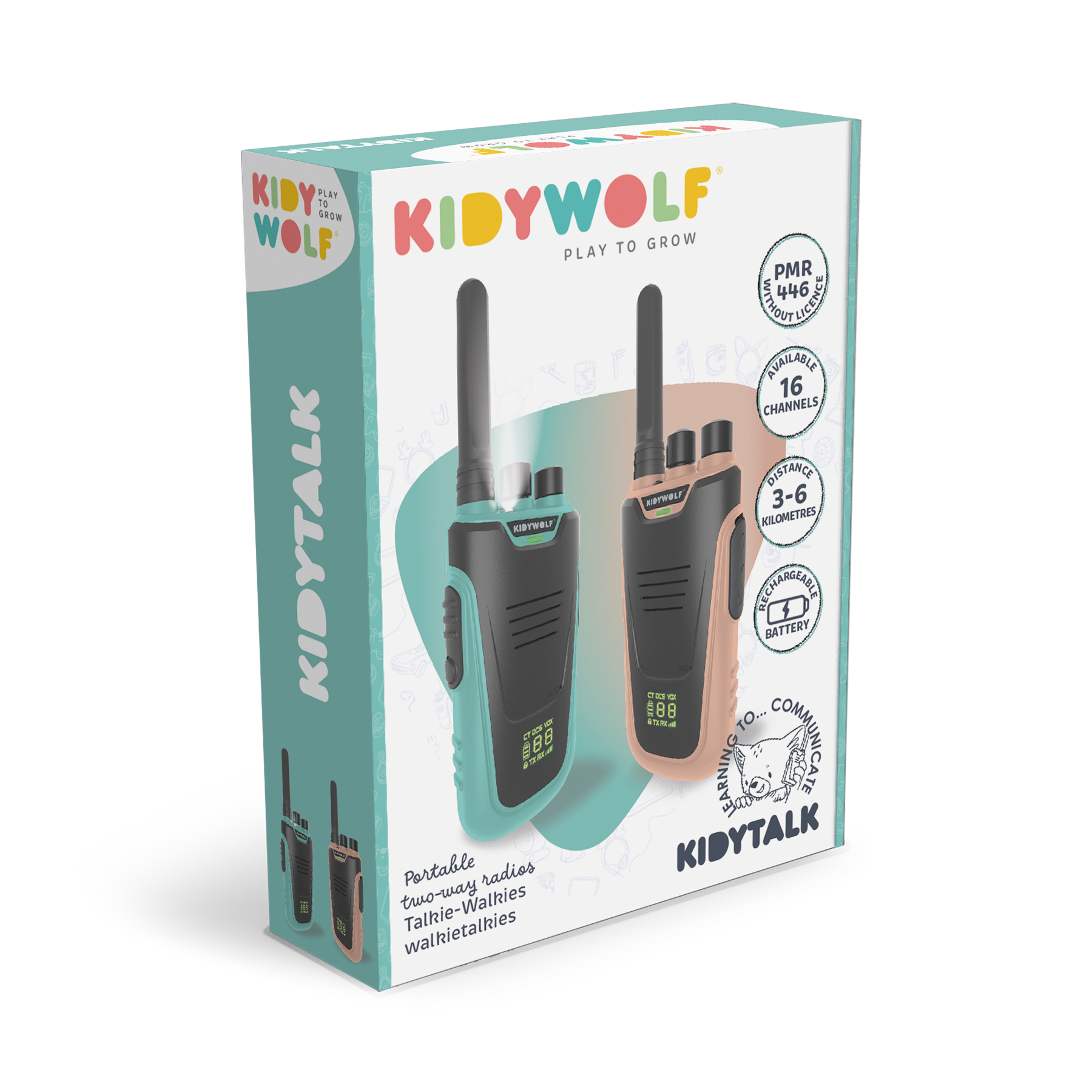 Kidywolf walkie talkie Kidytalk Nude-Cyan portofoon