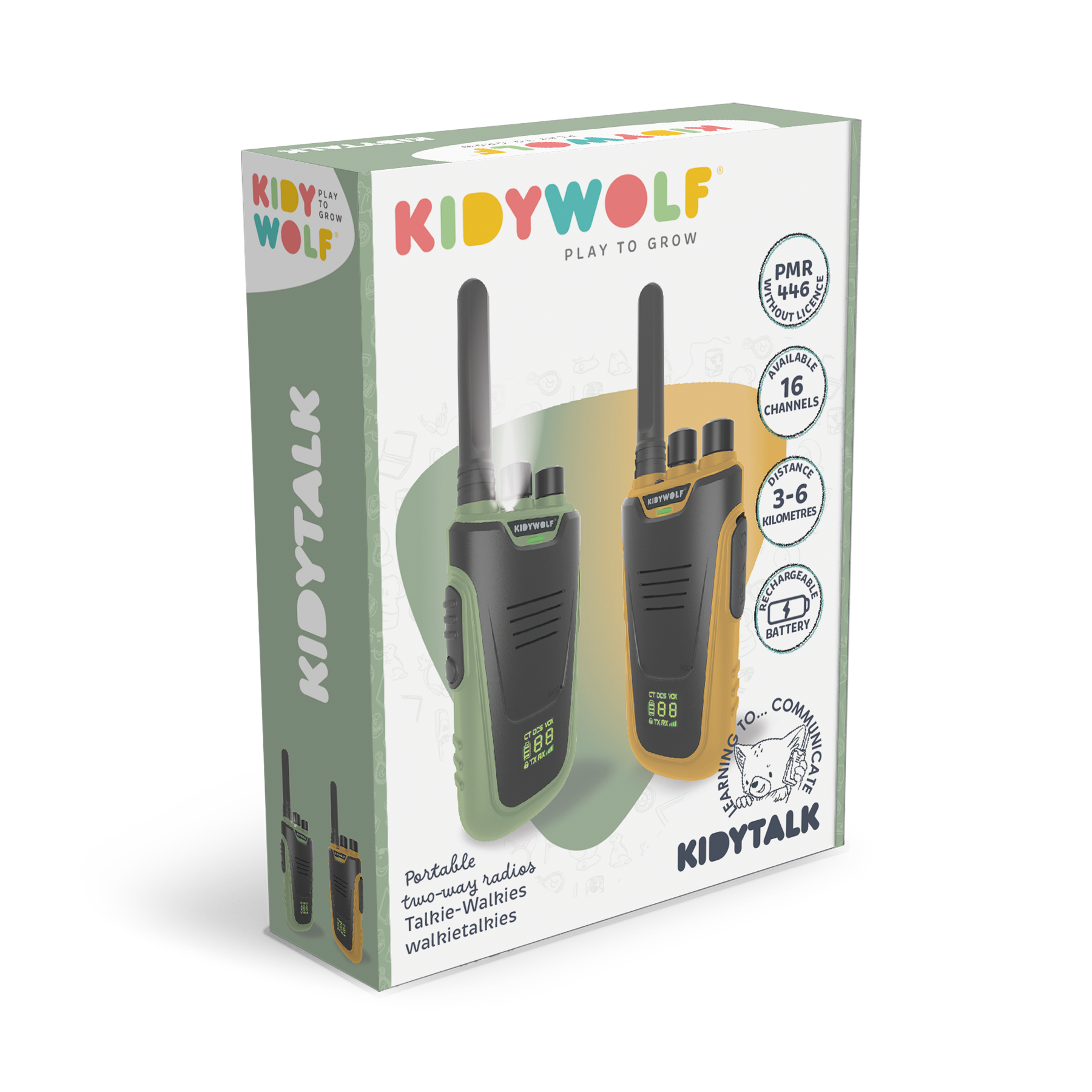 Kidywolf walkie talkie Kidytalk green-orange portofoon