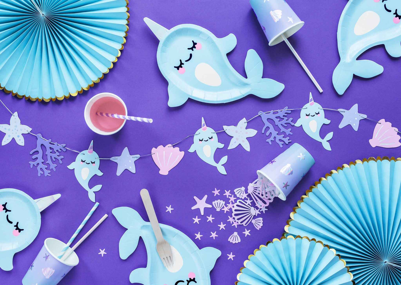 Party Deco Papieren bekers - Narwhal