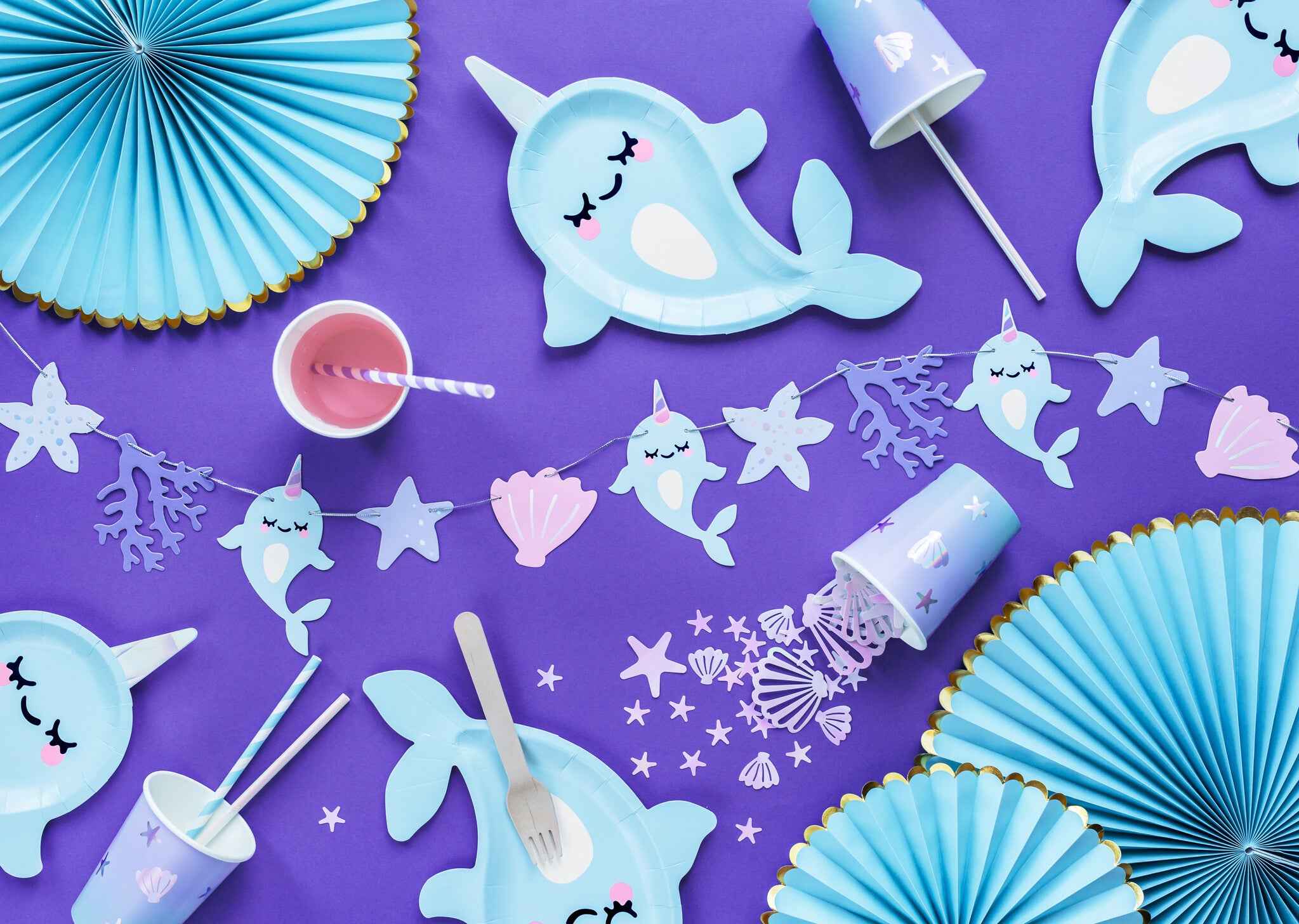 Party Deco Papieren bekers - Narwhal