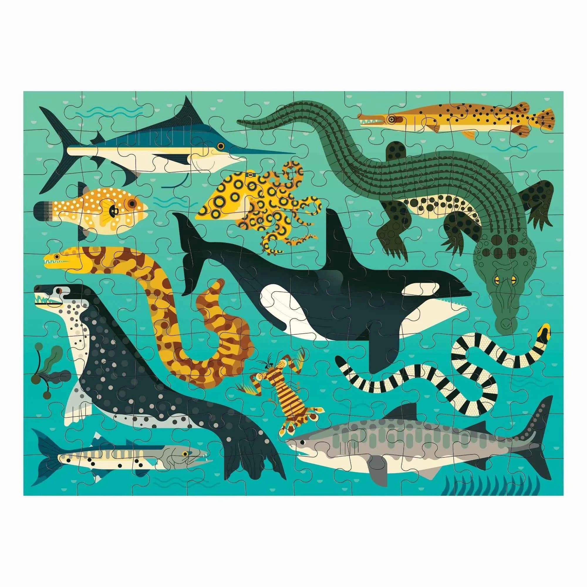 Mudpuppy | Dubbelzijdige Puzzel Land & Zee Roofdieren 100 Stuks