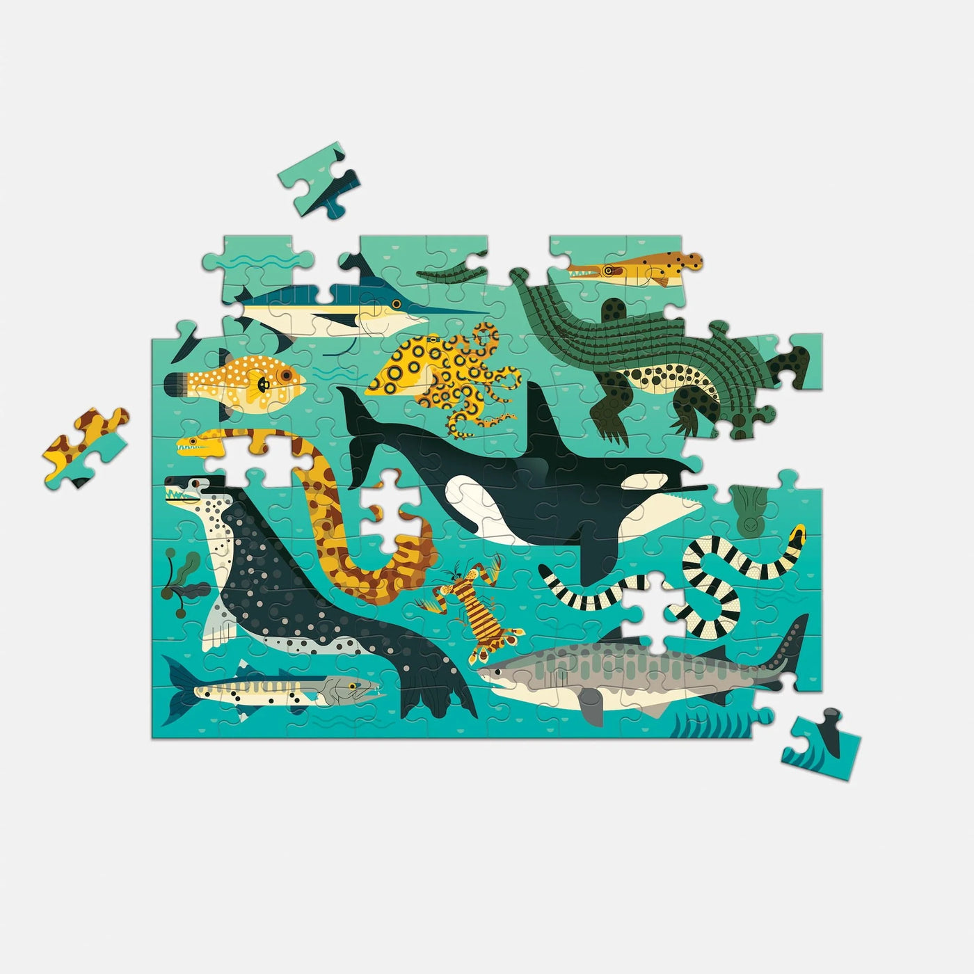 Mudpuppy | Dubbelzijdige Puzzel Land & Zee Roofdieren 100 Stuks