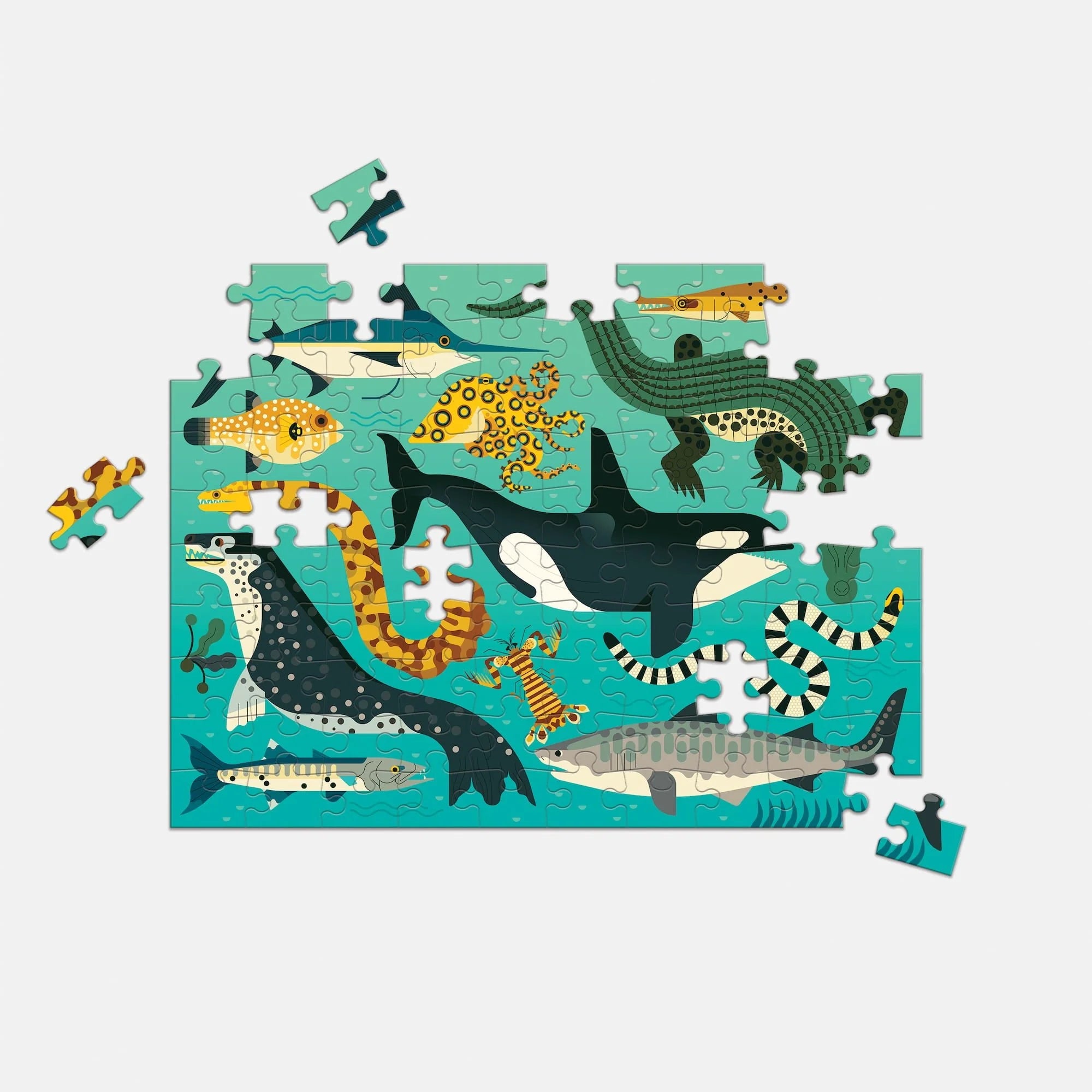 Mudpuppy | Dubbelzijdige Puzzel Land & Zee Roofdieren 100 Stuks