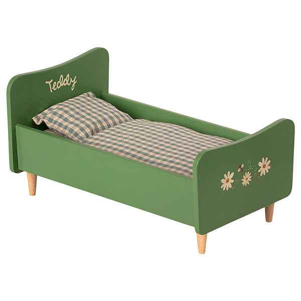 Maileg Wooden Bed Teddy Dad - Dusty Green 26cm