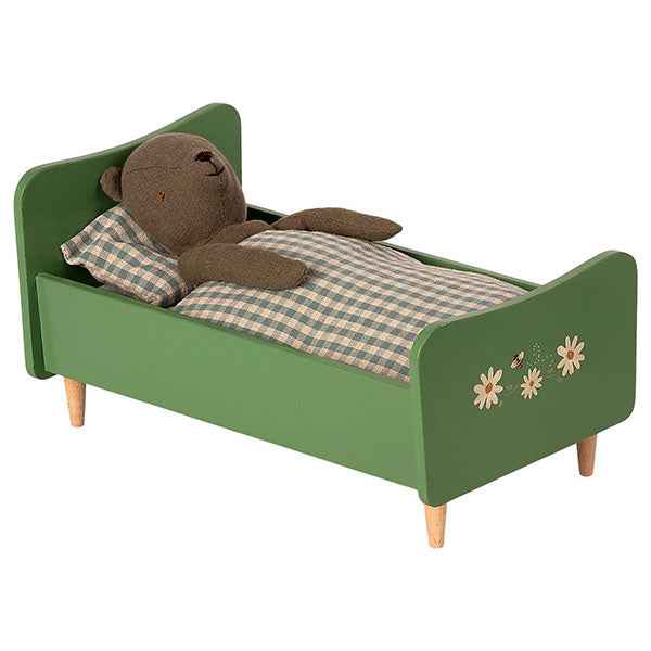 Maileg Wooden Bed Teddy Dad - Dusty Green 26cm