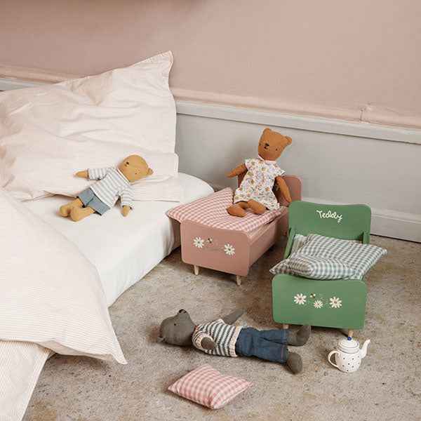 Maileg Wooden Teddy Dad Bed - Dusty Green 26cm