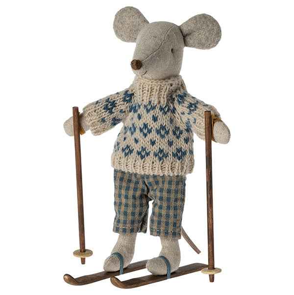 Maileg winter mouse dad with ski set