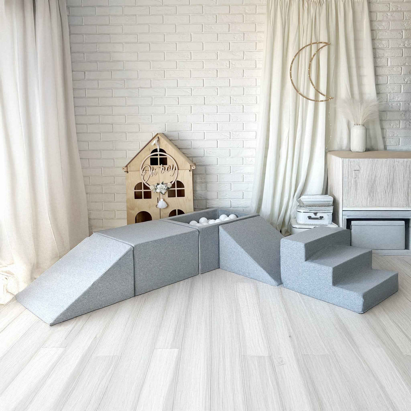 Moje | 4 Elementen + Ballenbad - Cotton Light Grey 65x35x30 cm + 100 Ballen