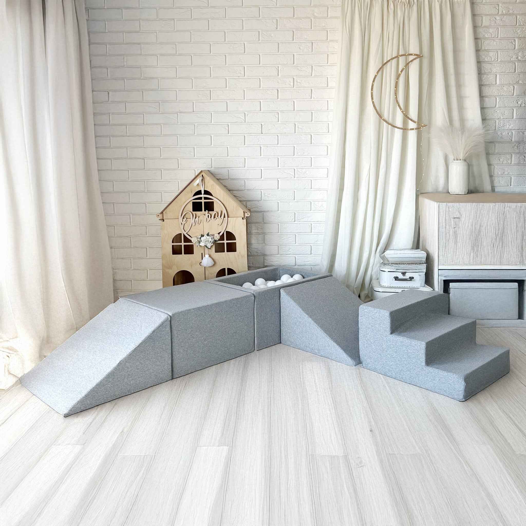 Moje | 4 Elementen + Ballenbad - Cotton Light Grey 65x35x30 cm + 100 Ballen