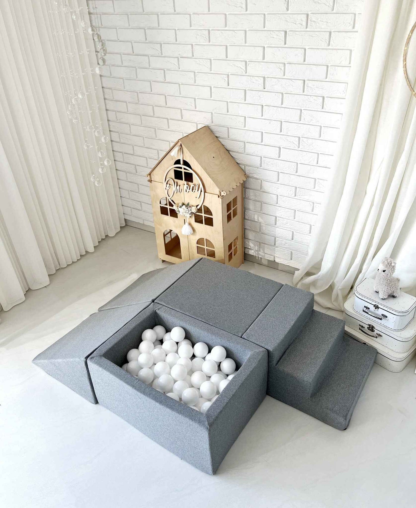 Moje | 4 Elementen + Ballenbad  -  Cotton Grey 65x35x30 cm + 100 Ballen