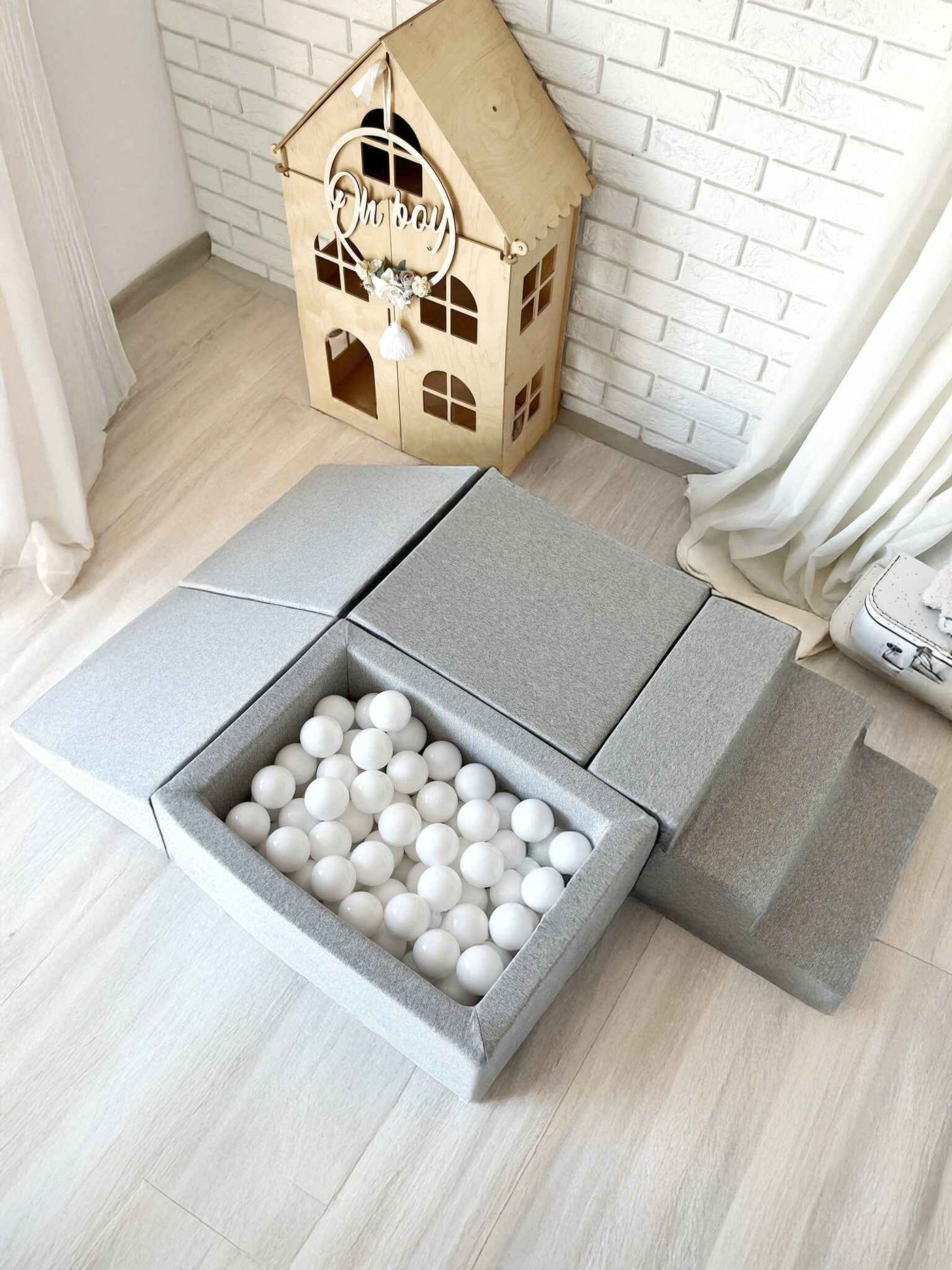 Moje | 4 Elementen + Ballenbad - Cotton Light Grey 65x35x30 cm + 100 Ballen