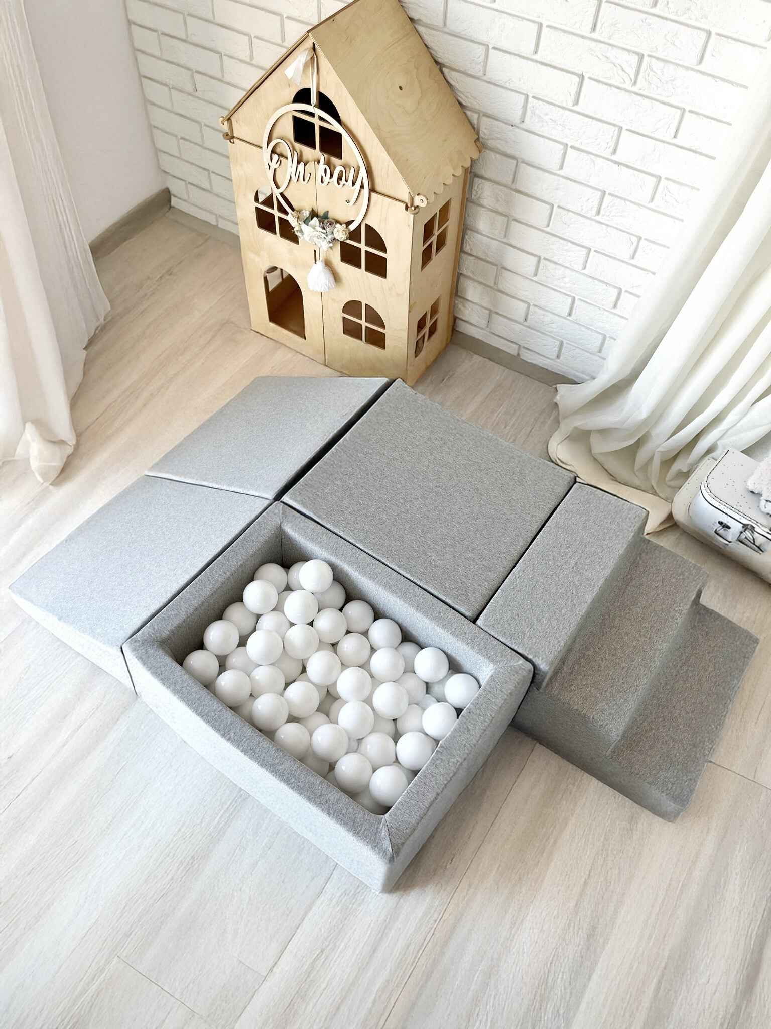 Moje | 4 Elementen + Ballenbad - Cotton Light Grey 65x35x30 cm + 100 Ballen