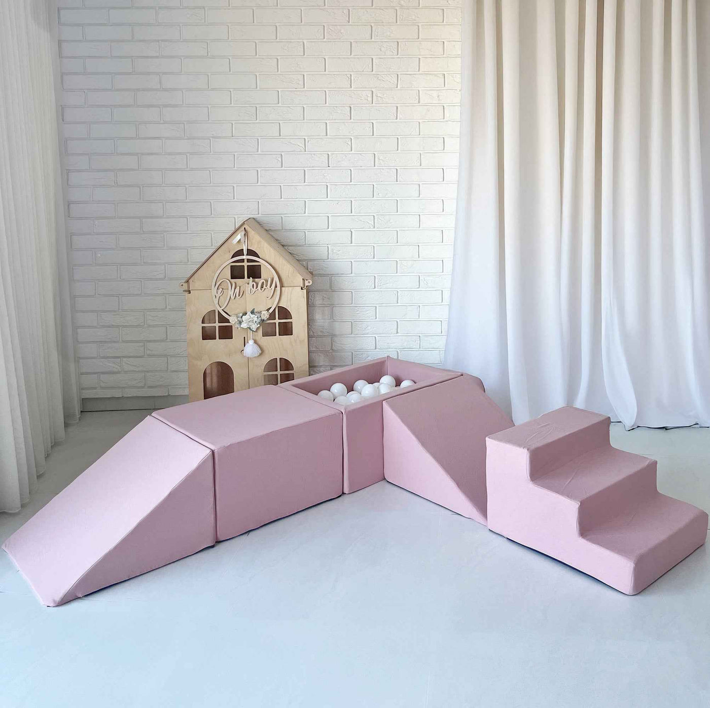 Moje | 4 Elementen + Ballenbad - Cotton Pink 65x35x30 cm + 100 Ballen