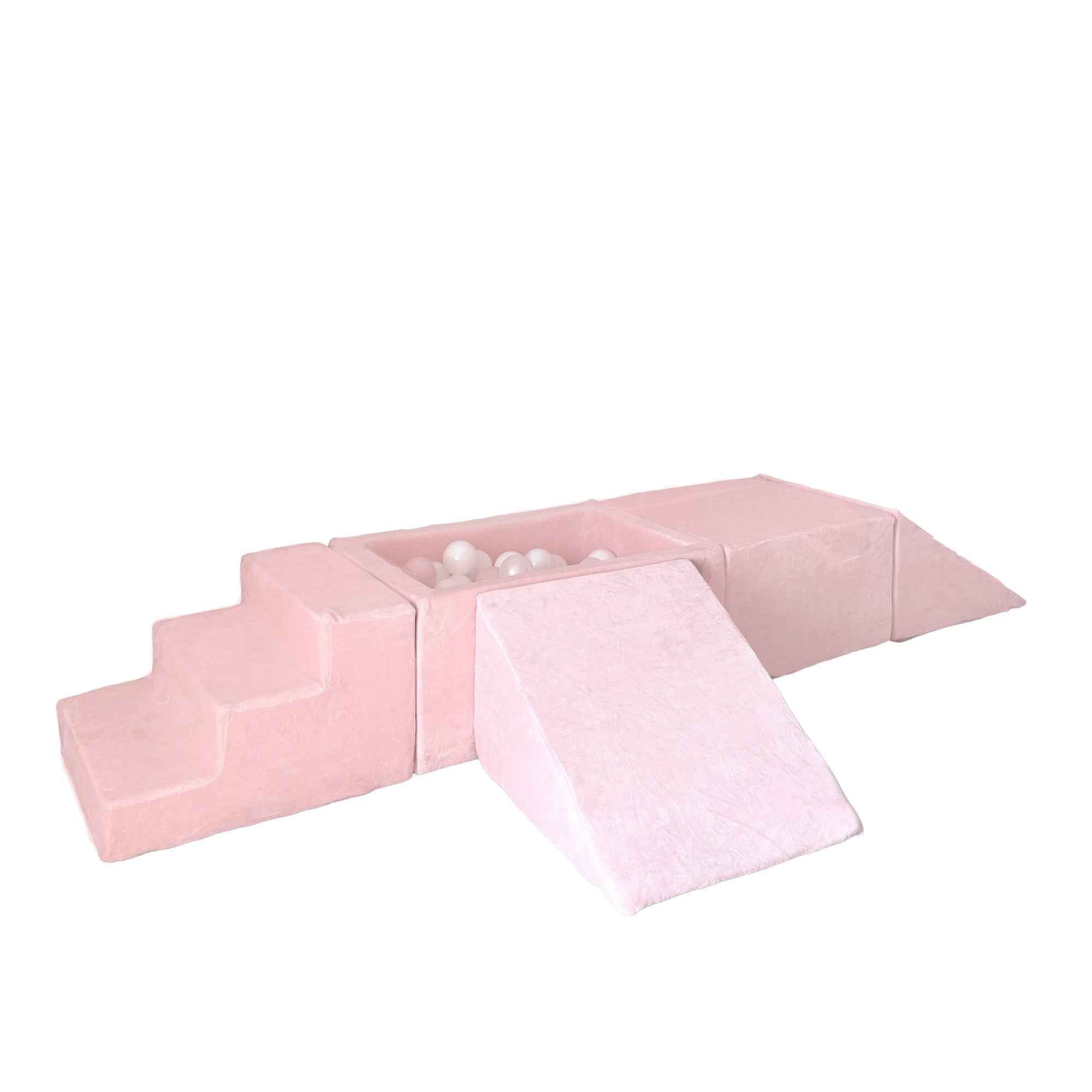 Moje | 4 elementen + Ballenbad - Soft Velvet Light Pink 65x35x30 cm + 100 Ballen