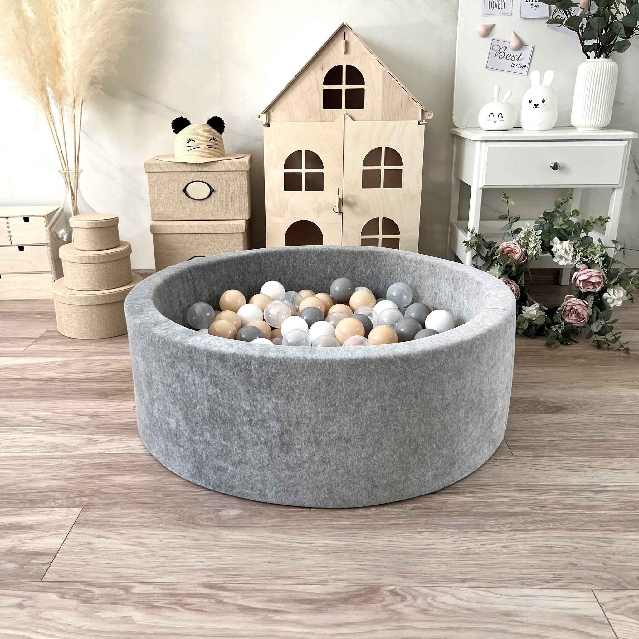 Moje | Ballenbad  Soft Velvet - Grey 90x30 cm + Ballen