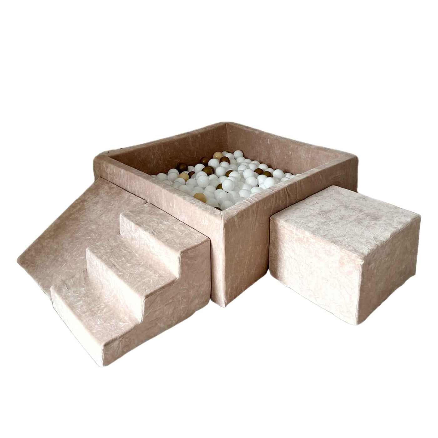 Moje | 3 Elementen + Ballenbad - Soft Velvet Dark Beige 106x106x40 cm + 400 Ballen