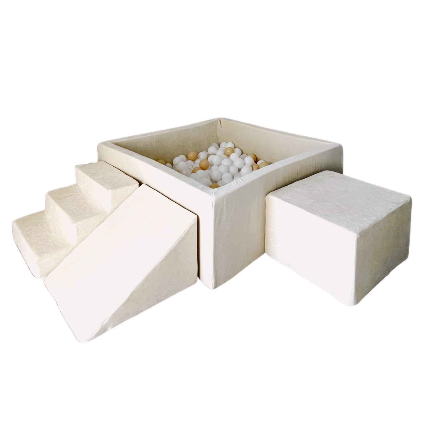 Moje |  3 Elementen + Ballenbad  - Soft Velvet Ecru 106x106x40 cm + 400 Ballen