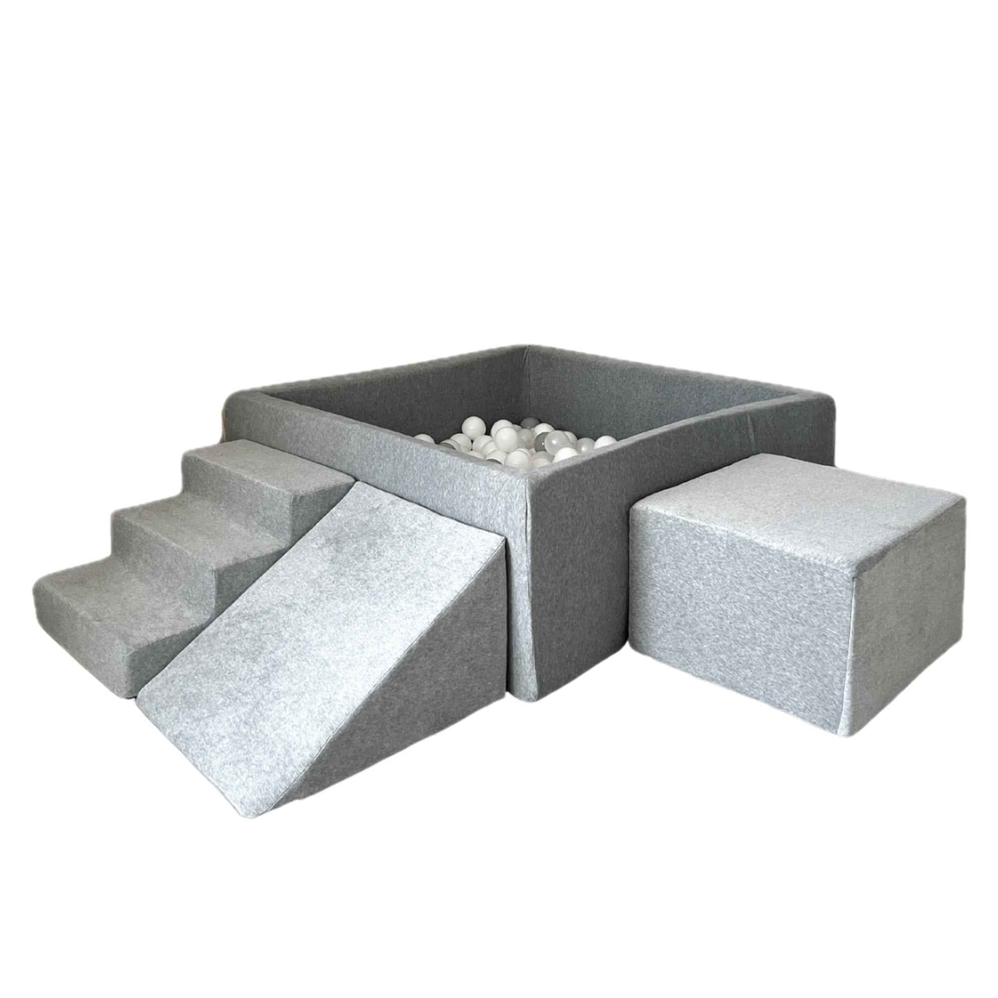 Moje |  3 Elementen + Ballenbad - Soft Velvet Grey 106x106x40 cm + 400 Ballen
