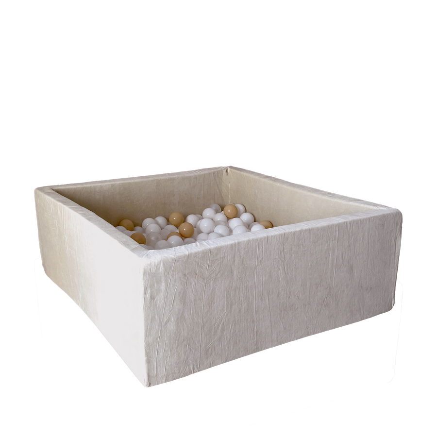 Moje | Vierkant Ballenbad Soft Velvet - Ecru 106x106x40 cm + Ballen