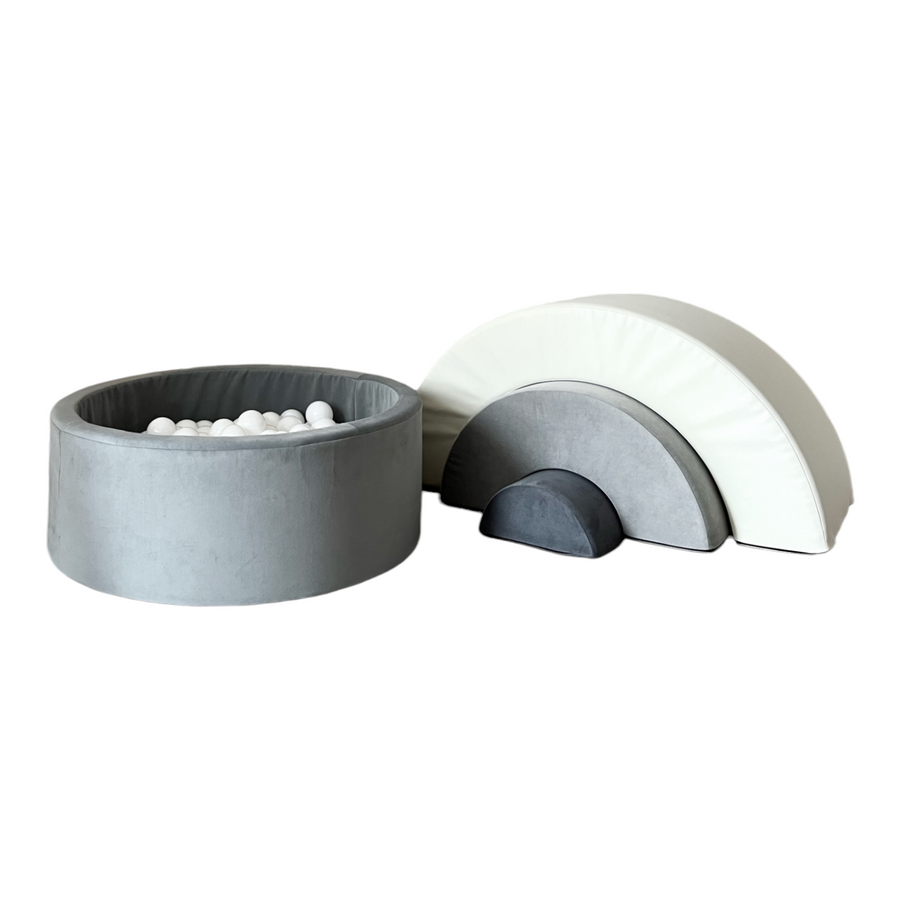 Moje | Regenboog Speelset + Ballenbad - Grey 90x30 cm + 200 Ballen