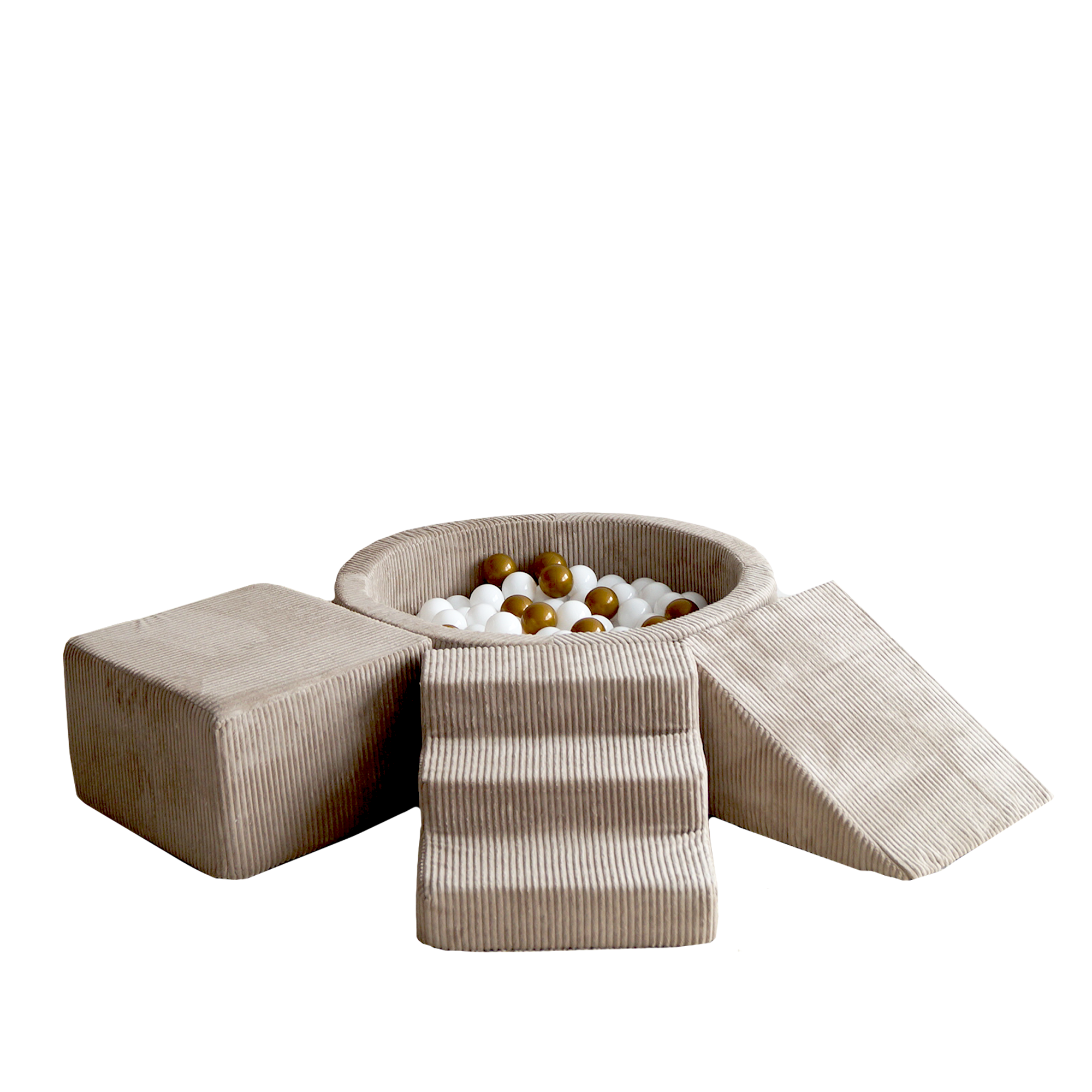 Moje | 3 Elementen + Ballenbad - Rib Velvet  Dark Beige 90x30 cm + 200 Ballen