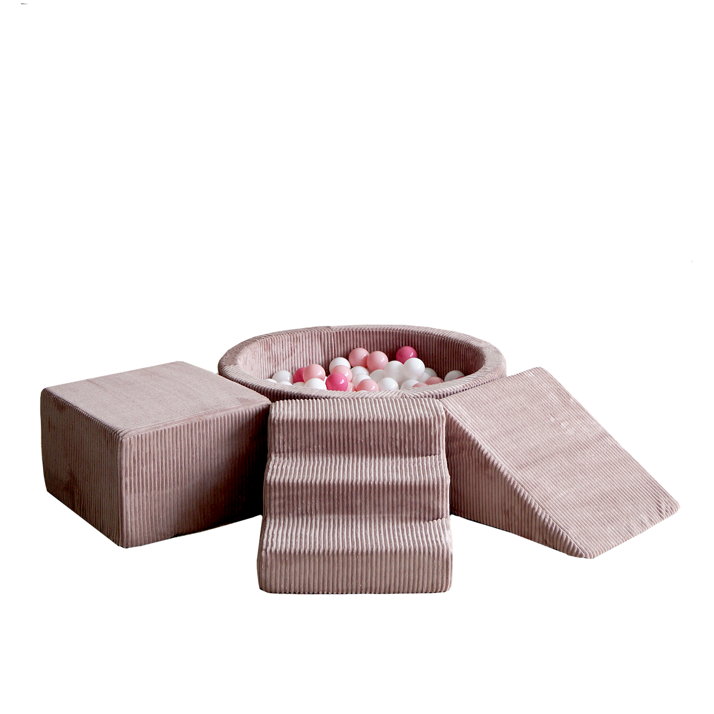 Moje | 3 Elementen + Ballenbad - Rib Velvet  Dusty Pink 90x30 cm + 200 Ballen