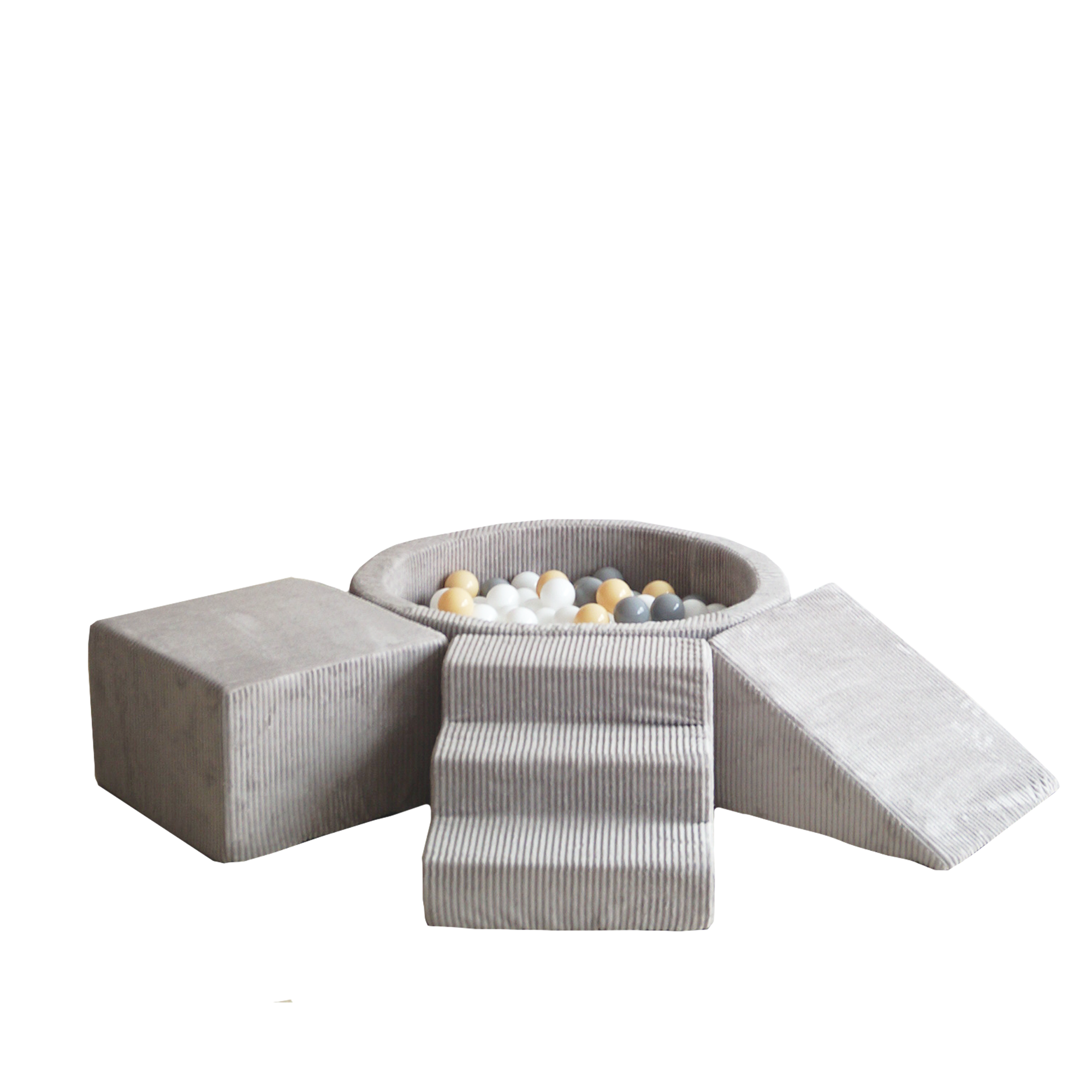 Moje | 3 Elementen + Ballenbad - Rib Velvet  Grey 90x30 cm + 200 Ballen