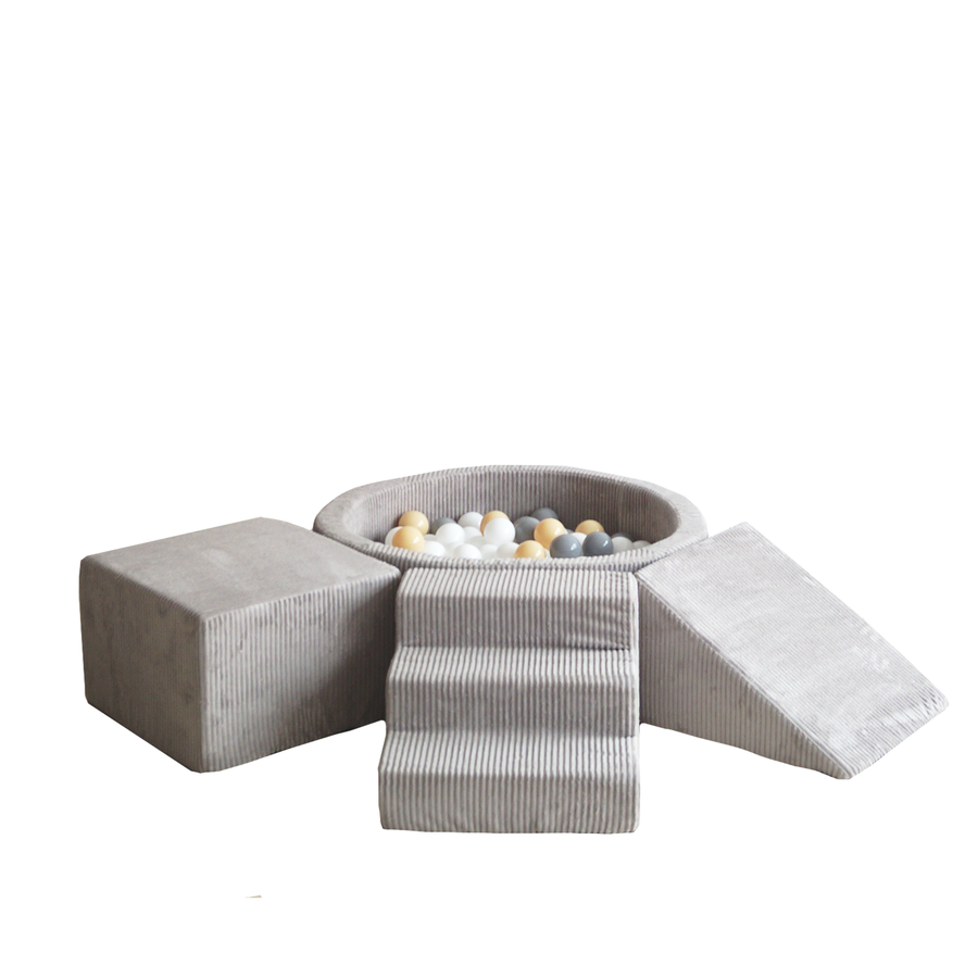 Moje | 3 Elementen + Ballenbad - Rib Velvet  Grey 90x30 cm + 200 Ballen
