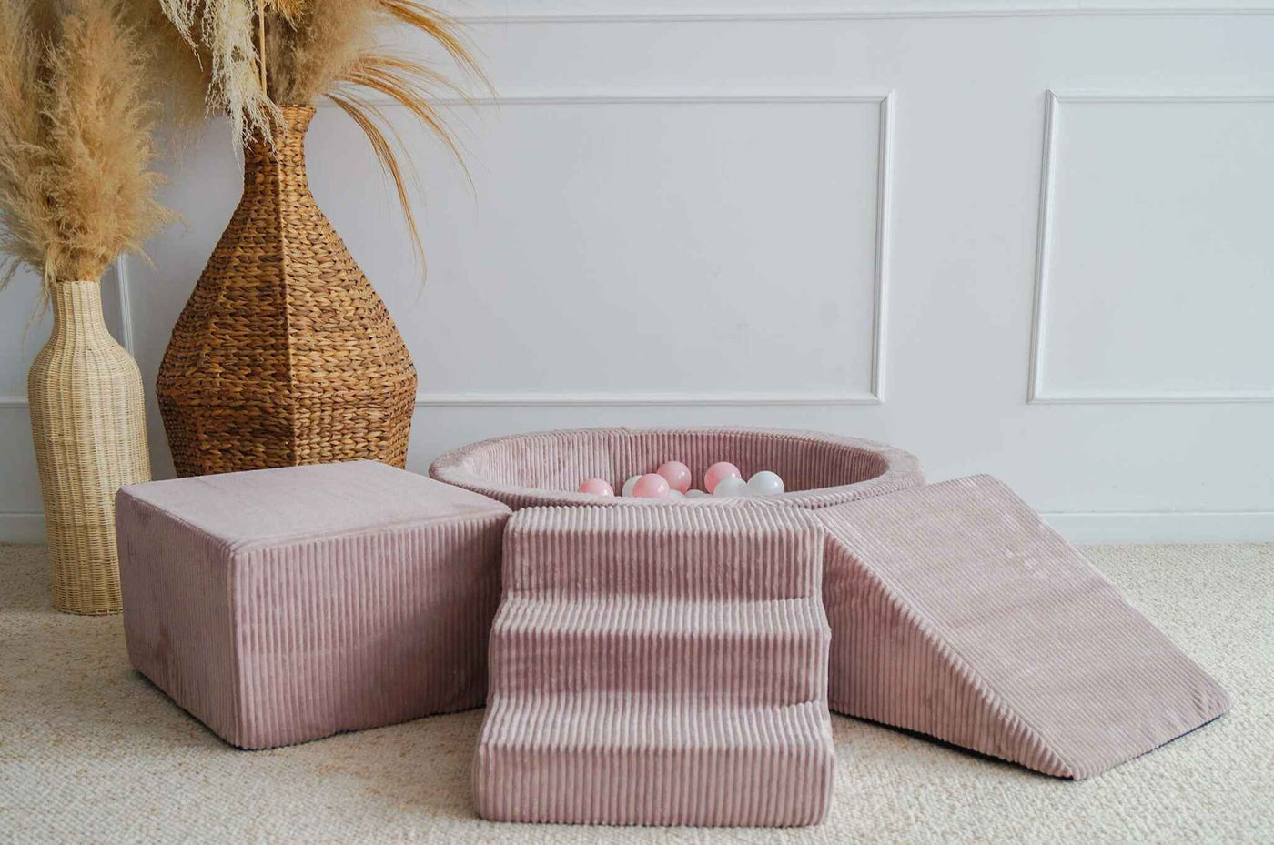 Moje | 3 Elements + Ball Pit - Ribbed Velvet Dusty Pink 90x30 cm + 200 Balls